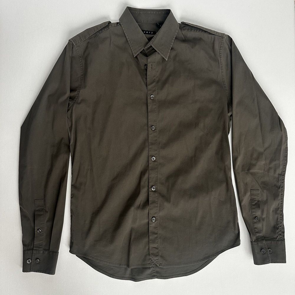 Theory Women's Button Down Shirt Long Sleeve Sz Small Army Green Collared Career